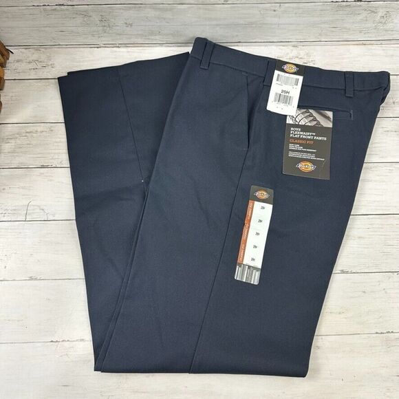 Dickies Navy Blue Work School Pant‎ Boys 20 Husky Flat Front New 35x31.5" - Picture 1 of 11
